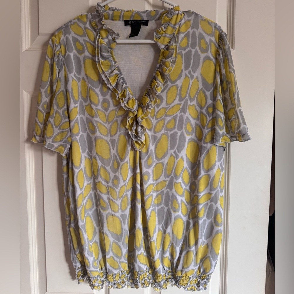 INC International Concepts Yellow and Gray Patterned Blouse